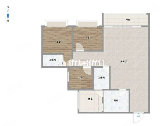 绿地中央广场3室2厅2卫106.67㎡南168万