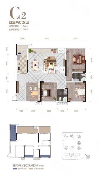 叙州世纪城4室2厅2卫124.46㎡西南91.8万