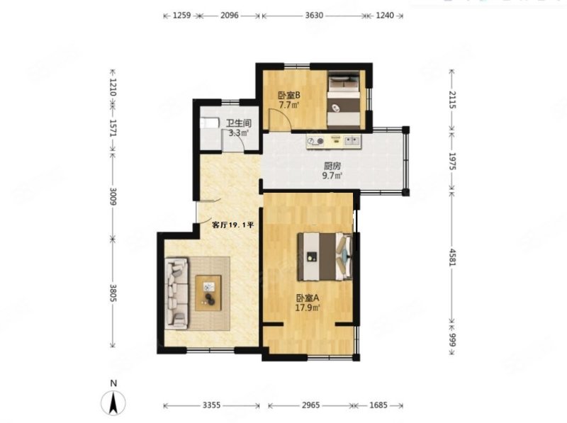 怡梦园2室2厅1卫73.87㎡南北119万