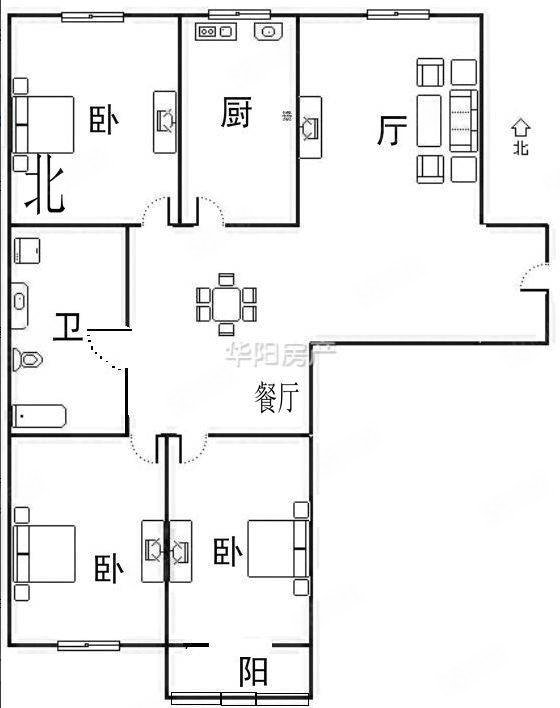 鹏远华府3室2厅1卫133.27㎡南北63万