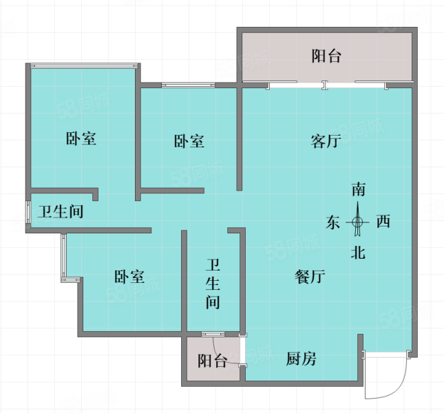 翠湖新城(北区)3室2厅2卫110㎡南北61万