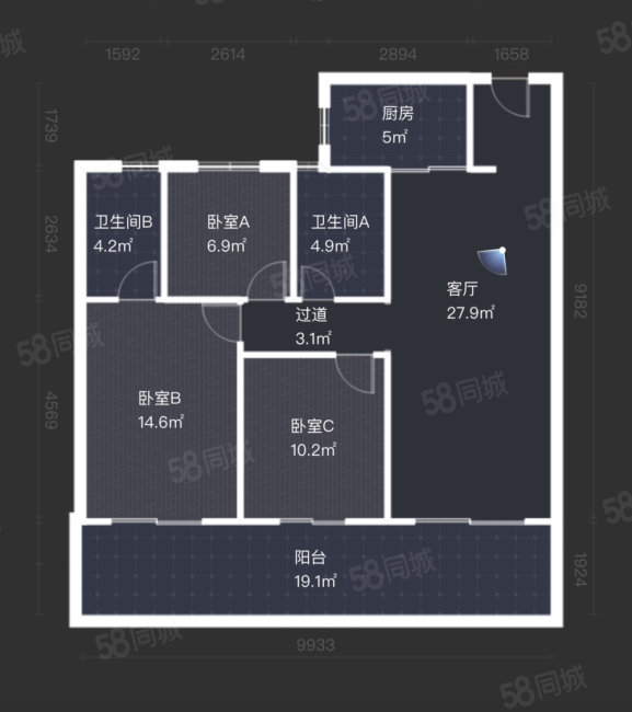 中国铁建未来视界3室2厅2卫109㎡南北305万