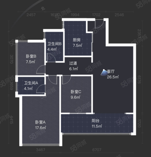 融信公馆3室2厅2卫112.69㎡南北369万