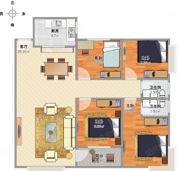 教师新村4室1厅2卫216㎡南北385万