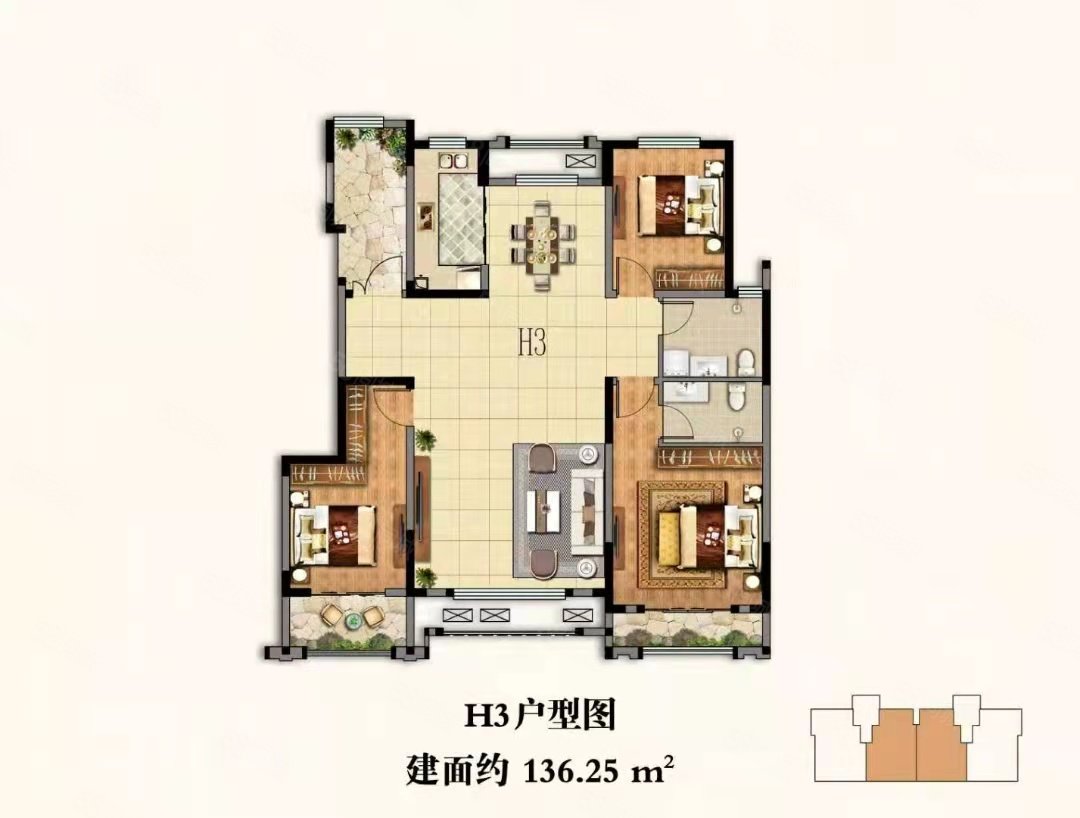 清山公爵城3室2厅1卫138.01㎡南北138万