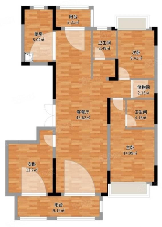 普罗旺世3室2厅1卫118㎡南北75万