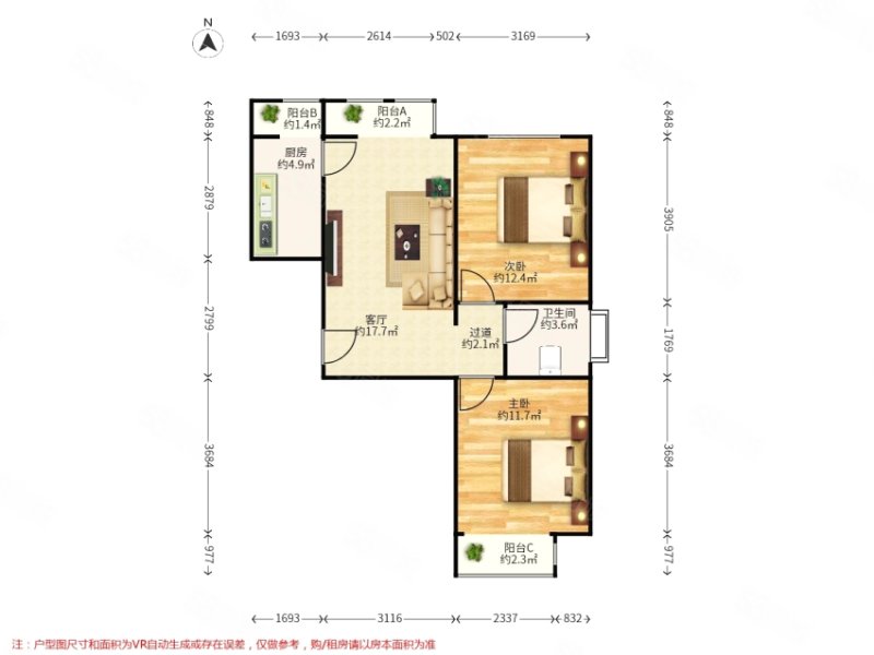 顺悦家园2室1厅1卫79㎡南北185万