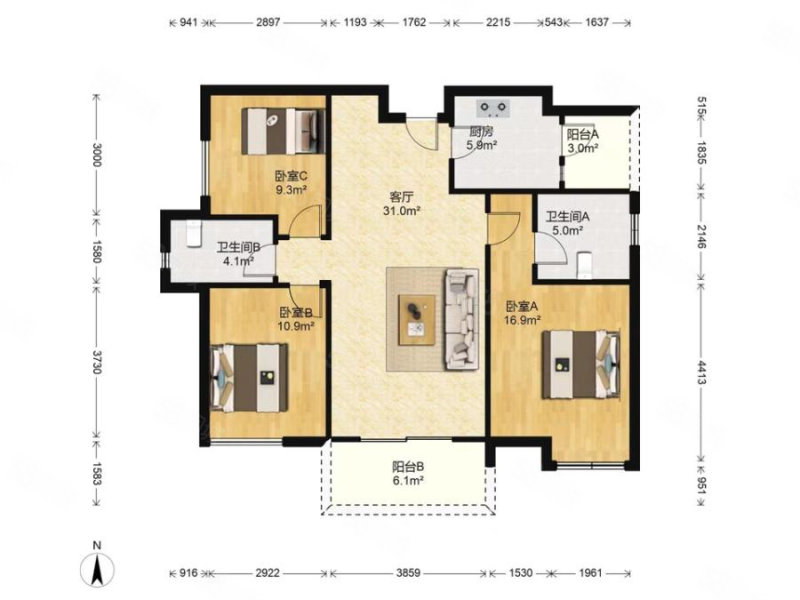 怡里馨居3室2厅2卫91㎡南102万