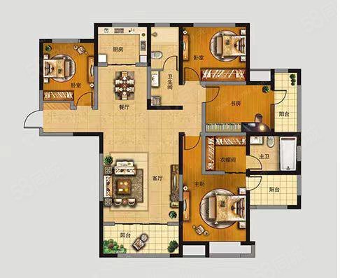 华景中央公园3室2厅2卫118㎡南北55万