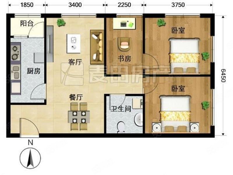 后现代城(D区)2室2厅1卫91.65㎡东北670万