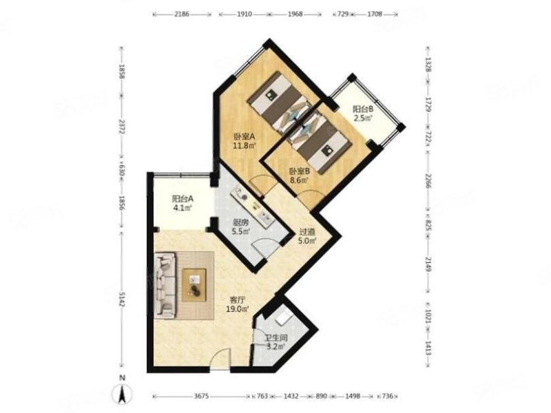 新城市经典2室1厅1卫77.97㎡北325万