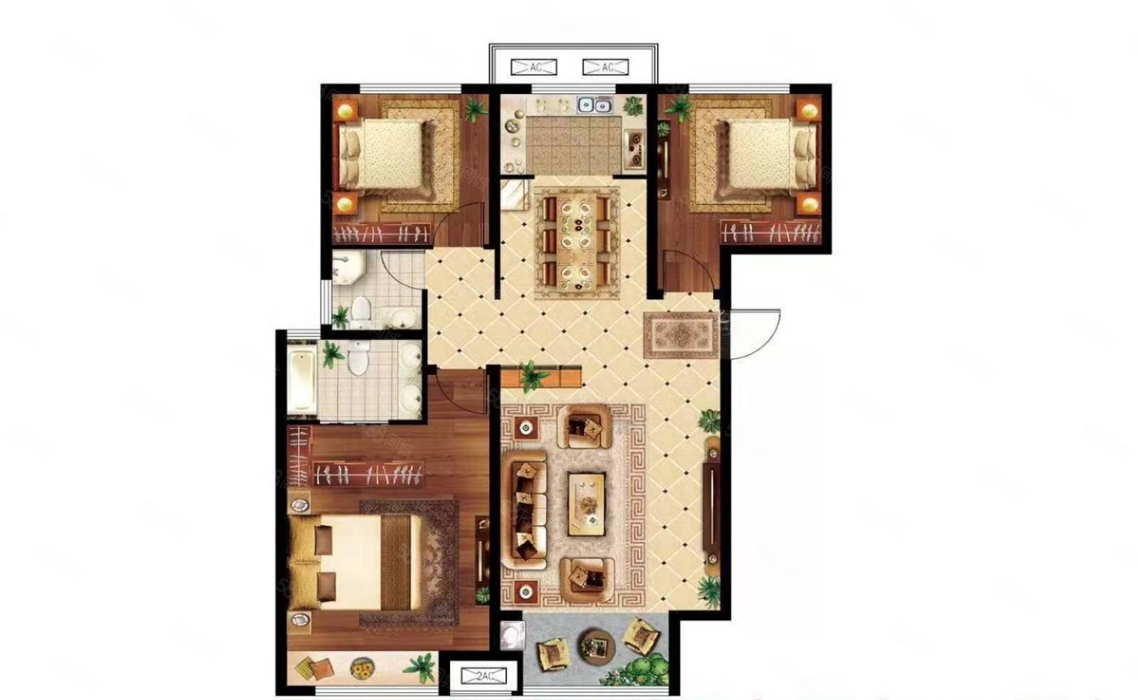 同信世博院3室2厅1卫117㎡南北78万