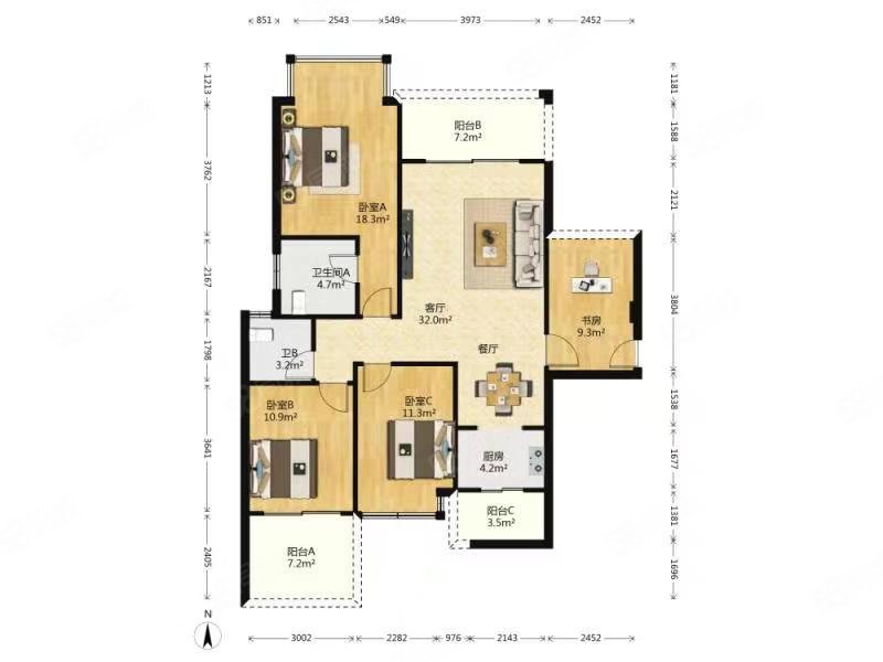 芸溪居住公园(三期公寓住宅)4室2厅2卫123㎡南239万