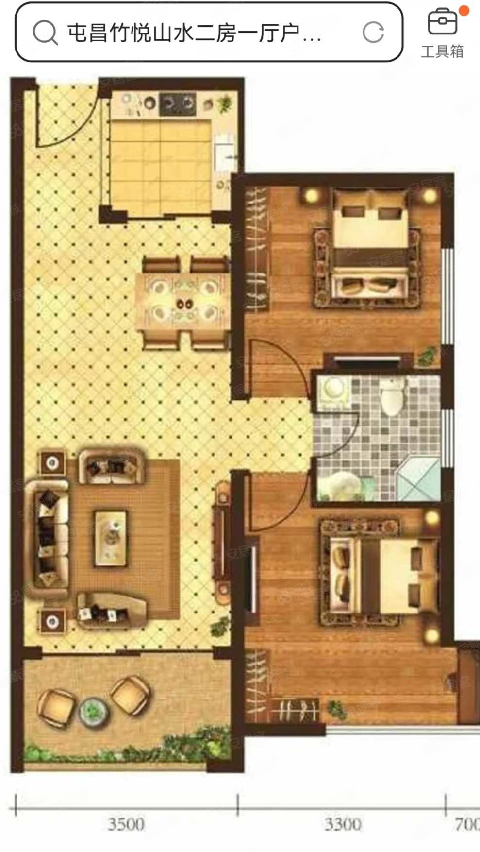 竹悦山水2室2厅1卫68㎡南43万