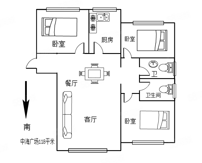 中海广场 三室毛坯 有产权 高层 全天采光 业主急售!