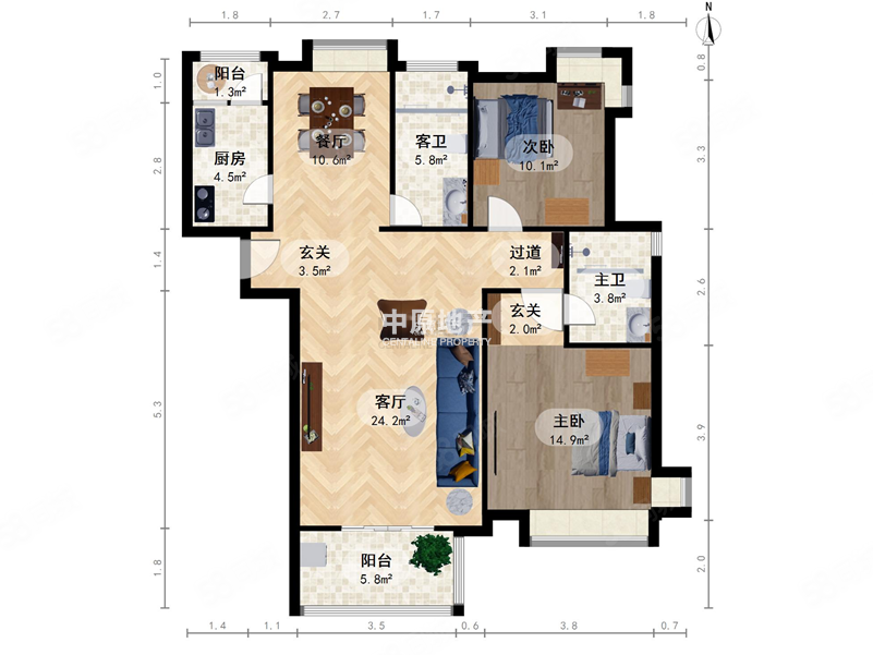 美域华庭2室2厅2卫118.51㎡南北230万