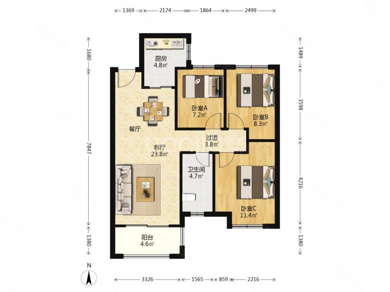 加州橘郡3室2厅2卫97㎡南75万