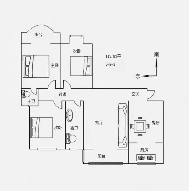 百合高尔夫印象小区3室2厅2卫143.83㎡南北65万