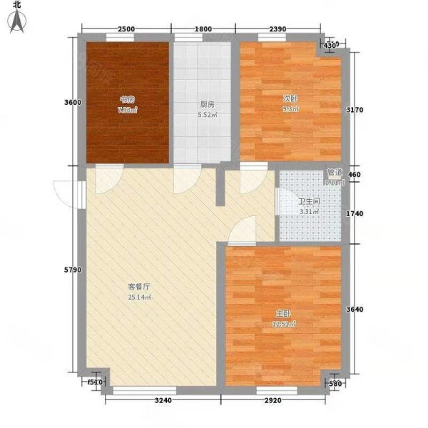 万家小区3室2厅2卫115㎡南北75万