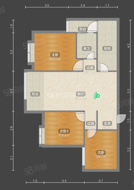 中交中央公园美璟3室2厅1卫92㎡南北138万