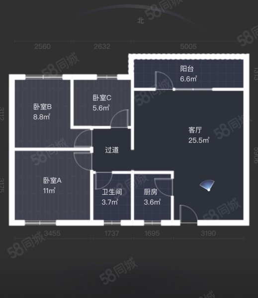 黄石花园3室1厅1卫82㎡南北155万