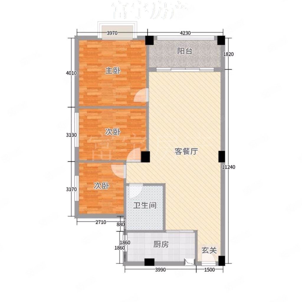 亚兴帝苑3室2厅1卫113㎡南北75万