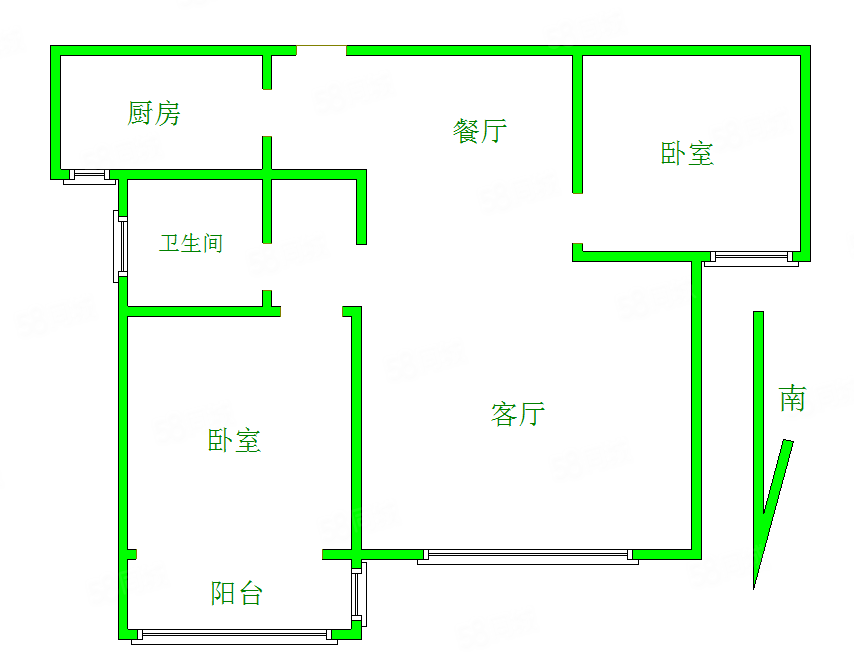 京润现代城2室2厅1卫82.6㎡南北63万