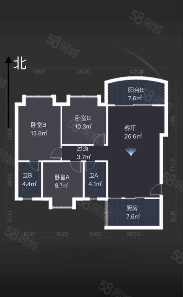 权兴花园3室2厅2卫91.34㎡南185万