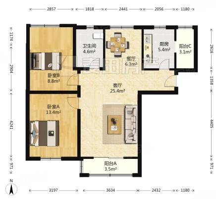 保利香檳花園2室2廳1衛(wèi)90㎡南北850萬