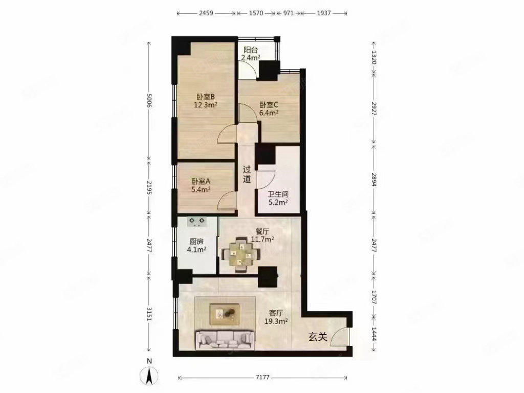 金鼎大厦3室2厅1卫90.02㎡南400万