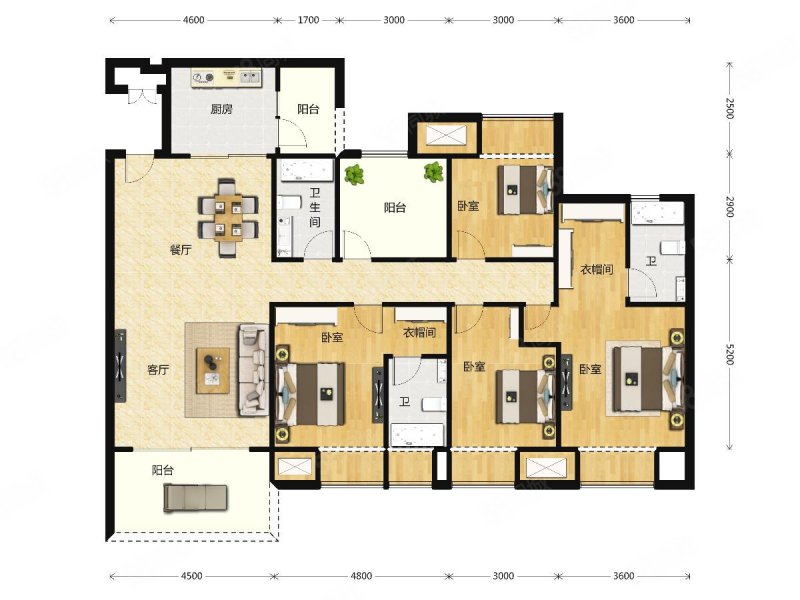 誉江华府5室2厅3卫166.84㎡南北175万