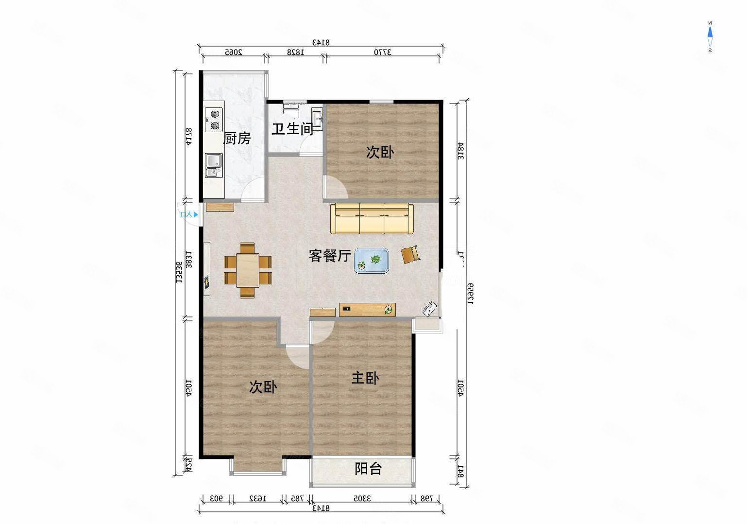 五河苑一,三期3室2厅1卫120㎡南北149万