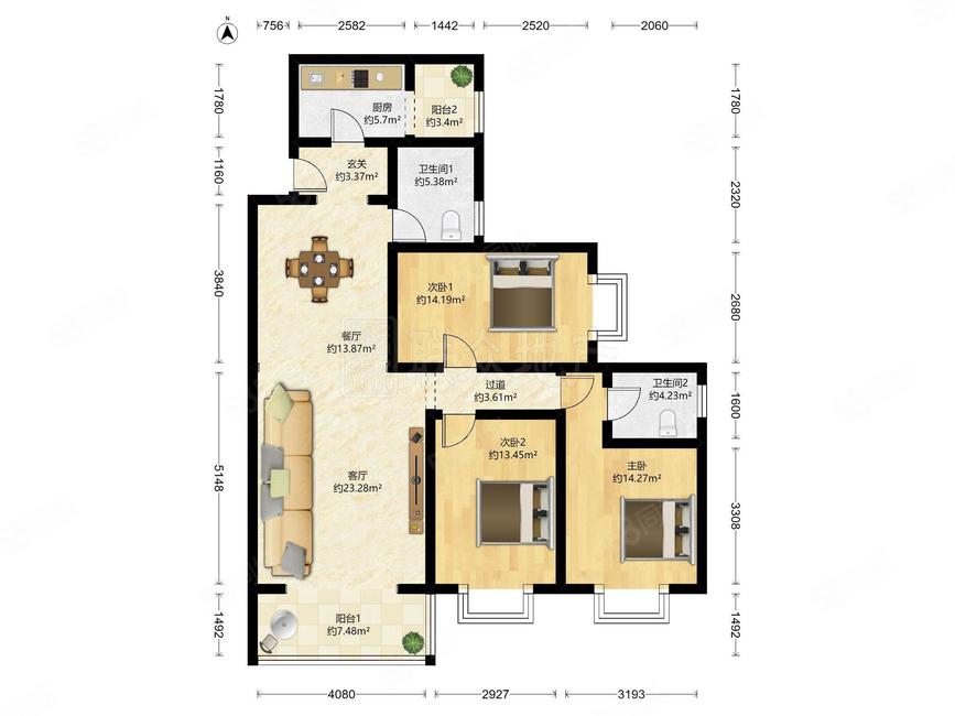 星光公寓3室2廳2衛(wèi)146.24㎡東南502萬