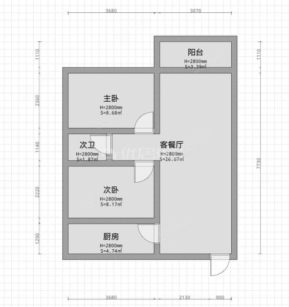 汇祥好莱坞2室2厅1卫73.6㎡南北86万