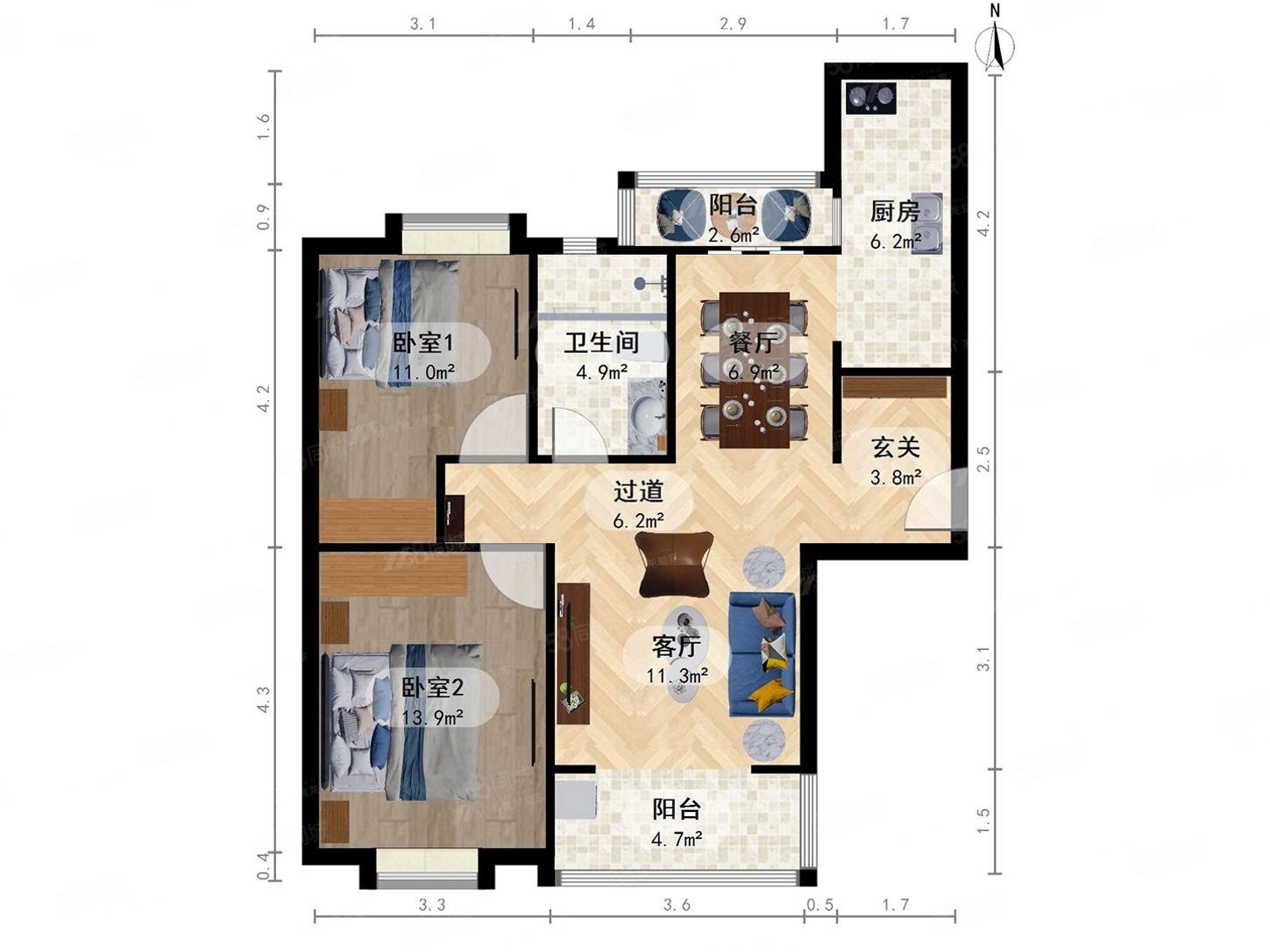好世鹿鸣苑2室2厅1卫100.63㎡南北1018万