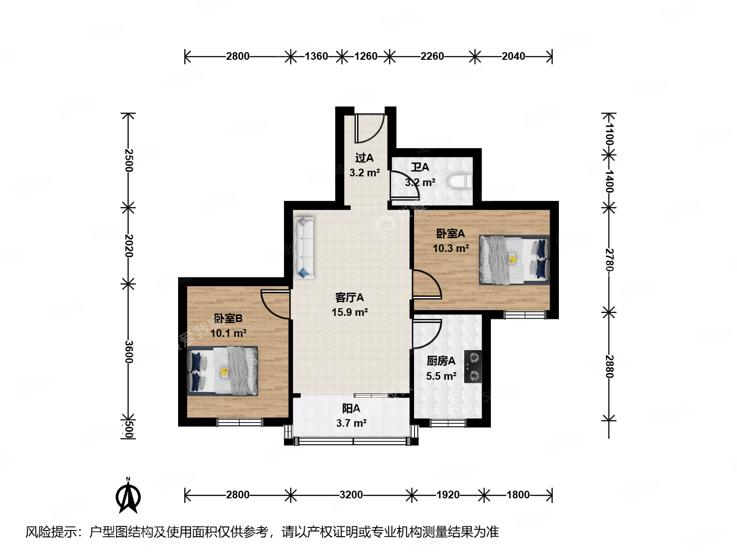 馬連道中里(二區(qū))2室1廳1衛(wèi)57.29㎡南499萬