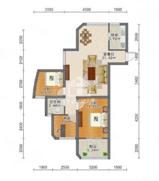 骋望麓涛3室2厅1卫89㎡东58.2万