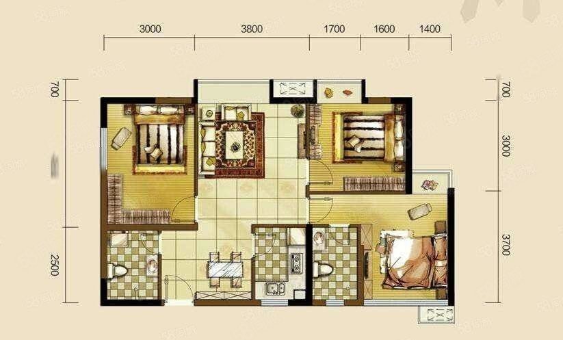 绿锦翡翠城3室2厅2卫129㎡南北90万