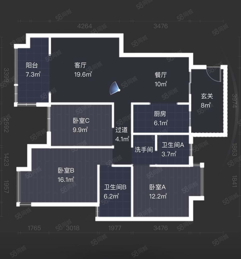 江天金水湾3室2厅2卫126㎡南北96万