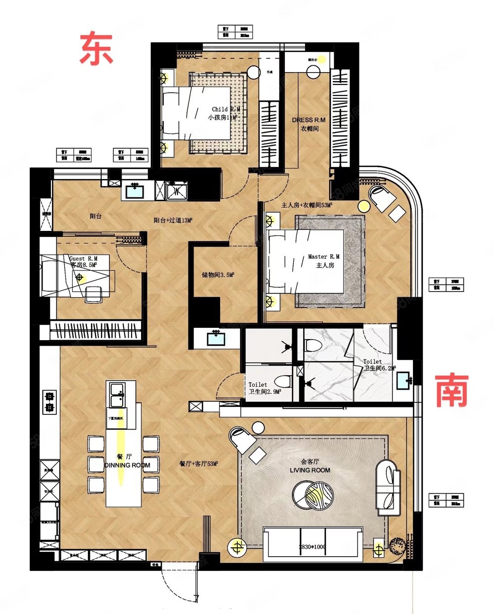 静安8号4室2厅4卫136㎡南669万