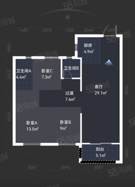 蓝光星珀3室2厅2卫107㎡南北185万