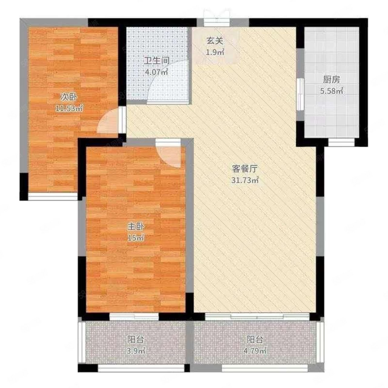 青秀家园2室2厅1卫97㎡南北84万