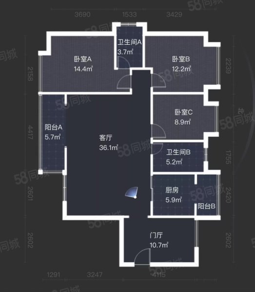 钰邸华府1室2厅1卫122.3㎡南120万