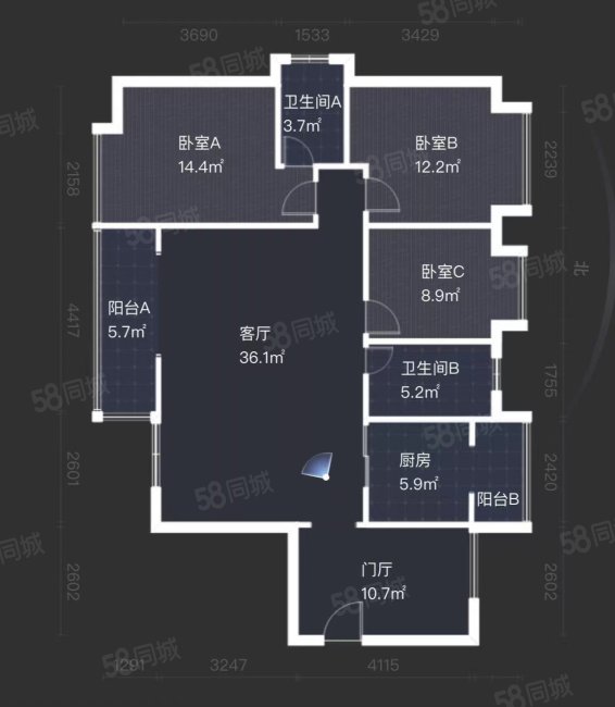 钰邸华府1室2厅1卫122.3㎡南120万