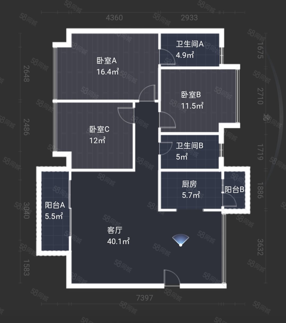 德洲城三四期4室2厅2卫115.69㎡南159万