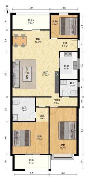 中强荷城世家3室2厅2卫135.41㎡南92.8万