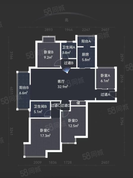 太阳水岸新城4室2厅2卫144.97㎡南北173万