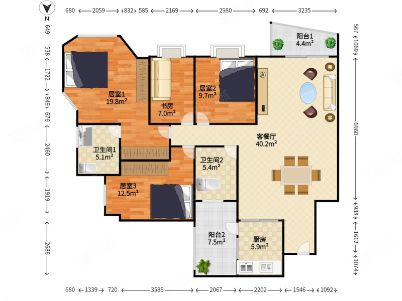 御隆廷4室2厅2卫146.69㎡南北109.5万