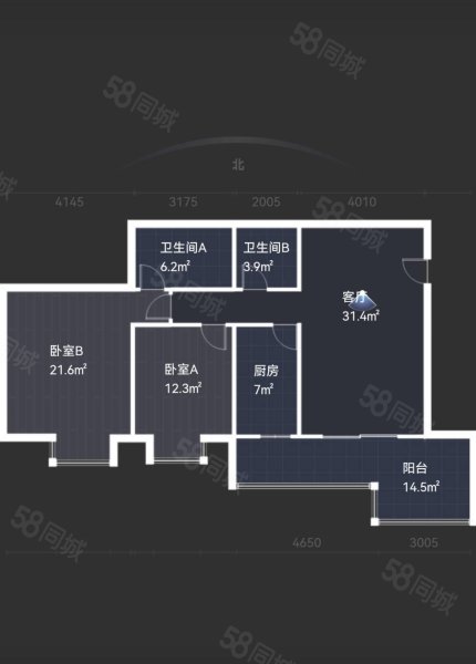 银海元隆广场2室2厅2卫112.69㎡西南145万