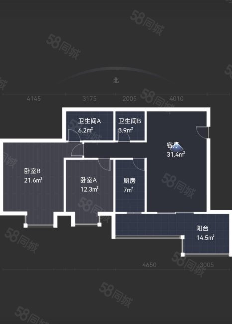 银海元隆广场2室2厅2卫112.69㎡西南145万